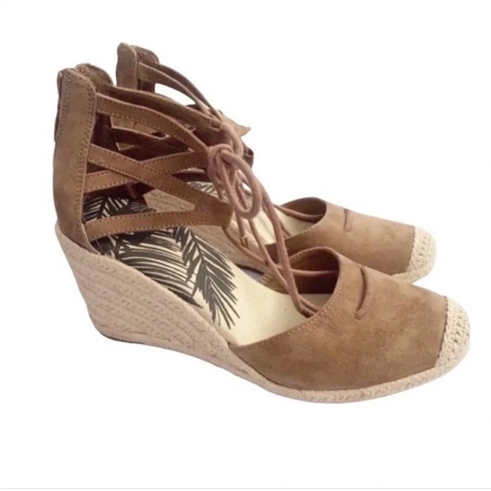 DV DOLCE VITA Taupe Suede Textile Lace Up Zip Back Espadrille Wedge Shoes